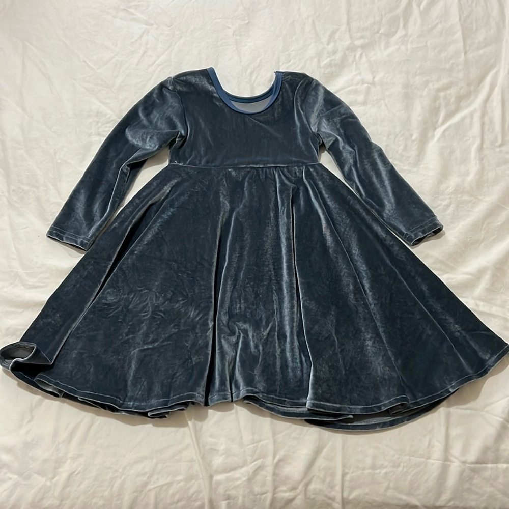 Royal Roe boutique blue gray holiday dress, long sleeve, velvet, 4T